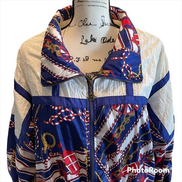 LAVON Windbreaker Jacket Vintage Nautical Size XLarge American theme Coastal - Picture 2 of 12
